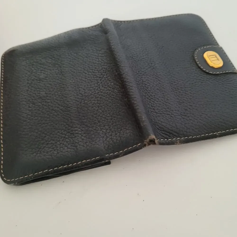 Dunhill Designer Card Wallet Black Bifold Leather Folding Small Logo Vintage